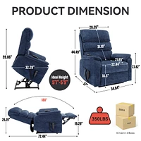 Streamdale Furniture Blue Chenille Dual Motor Infinite Position Up to 350 Lbs Power Lift Recliner Chair with Power-Remote, Heat Massage and Heavy Duty