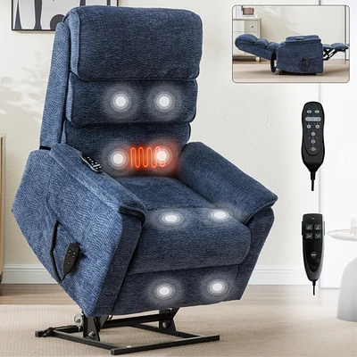 Streamdale Furniture Blue Chenille Dual Motor Infinite Position Up to 350 Lbs Power Lift Recliner Chair with Power-Remote, Heat Massage and Heavy Duty