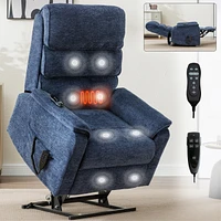 Streamdale Furniture Blue Chenille Dual Motor Infinite Position Up to 350 Lbs Power Lift Recliner Chair with Power-Remote, Heat Massage and Heavy Duty