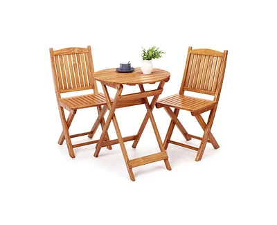 gaomon Foldable Patio Furniture Set, Outdoor Bistro Set for 2, Wooden Table and Chairs Set, Bistro Patio Set for Poolside, Beach, Backyard, Balcony