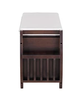 Retro Multifunctional Storage Bench with Cushion and Curved Side Panel for Entrance and Living Room (Black)