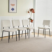 Modern Beige simple dining chair Fabric Upholstered Chairs home bedroom stool back dressing chair black metal legs(set of 4)
