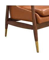 Streamdale Furniture 29.2'' Mid-Century Faux Leather Accent Chair with Cushioned Seat, Solid Wood Frame, and Brass-Tipped Legs – Perfect for Li