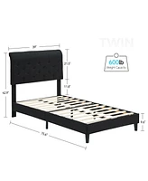 gaomon Twin Size Bed Frame with Curved Upholstered Headboard