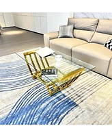 47" Rectangle Modern Stainless Steel Coffee Table, Double-Layer Clear Tempered Glass Coffee Table, Center Table Table with Storage, for Living Ro