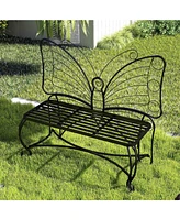 Streamdale Furniture Butterfly Cast Metal Garden Bench, Outdoor Bench Patio Seat, Park Bench Outdoor Seating for Garden, Yard, Park, Entryway