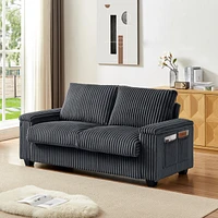 71" Loveseat Small Sofa Plush Corduroy Fabric Square Storage Armrest Usb port (Only Sofa, Do Not Include Ottoman)