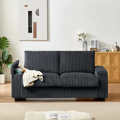 71" Loveseat Small Sofa Plush Corduroy Fabric Square Storage Armrest Usb port (Only Sofa, Do Not Include Ottoman)