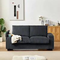 71" Loveseat Small Sofa Plush Corduroy Fabric Square Storage Armrest Usb port (Only Sofa, Do Not Include Ottoman)