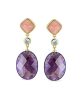 Bling Jewelry Big Oval Briolette Purple Natural Amethyst Dangle Earrings Gold Plate