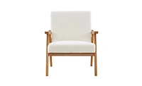 Slickblue Creamy-White Solid Wood Armrest Lounge Chair - Simple Teddy Velvet Design for Indoor Comfort and Style