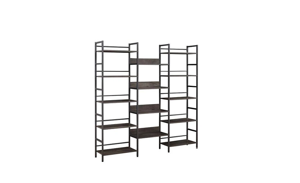 Slickblue Triple Wide 5-Shelf Bookshelves - Industrial Retro Wooden Design for Home and Office Open Storage Solutions