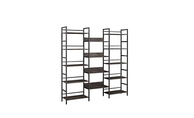 Slickblue Triple Wide 5-Shelf Bookshelves - Industrial Retro Wooden Design for Home and Office Open Storage Solutions