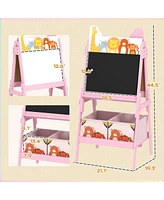 Qaba Double-Sided Easel for Kids w/ board, Chalkboard, Storage Boxes