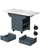 39.4" Wood Folding Dining Table with 4 Wheels, Wood Folding End Table with Wheels, Folding Dining Table with Storage Rack and 1 Drawers, Movable