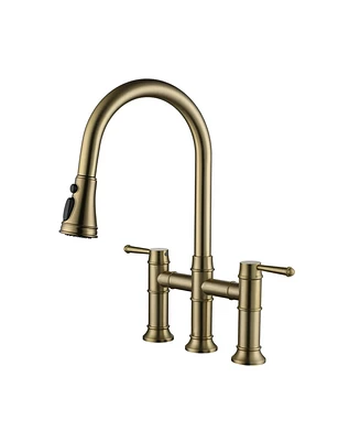 Mondawe 3-Hole Pull-Down Sprayer Kitchen Faucet with 3 Modes Bridge