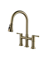 Mondawe 3-Hole Pull-Down Sprayer Kitchen Faucet with 3 Modes Bridge