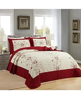 MarCielo 3 Piece Queen Embroidery Quilt Set Lightweight Bedspread