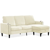 Modern Design Chenille 3 Seat L-Shape Sectional Sofa with Storage Chaise for Apartment, Studio, Office,Living Room,L shape-Off white