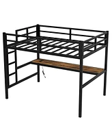 Streamdale Furniture Metal Full Size Loft Bed with Power Outlet and Led Lighted, Space-Saving, Noise Reduced, Black