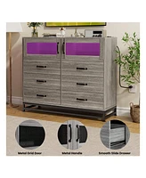 gaomon Dresser For Bedroom With Led Lights And Charging Station, 6 Drawer Double Dresser With 2 Shelves
