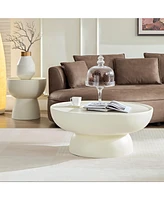 Streamdale Furniture Fiberglass Cream Style Coffee Table Set of 2 for Living Room,Matte White Round Table front of the Sofa, Irregular Center Table fo