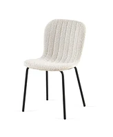 Off White Boucle Dining Chairs Set of 4,Mid-Century Modern Upholstered Pu Leather Chairs,for Kitchen Dining Room