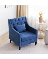 Living Room Chairs, Accent Armchair with lumbar pillow, Elegant Bedroom Reading Chair, Mid-Century Design, Upholstered Sofa Chair, Blue