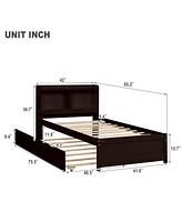 Slickblue Twin Bed with Trundle and Bookcase - Space-Saving Bedroom Furniture for Sleepovers Storage