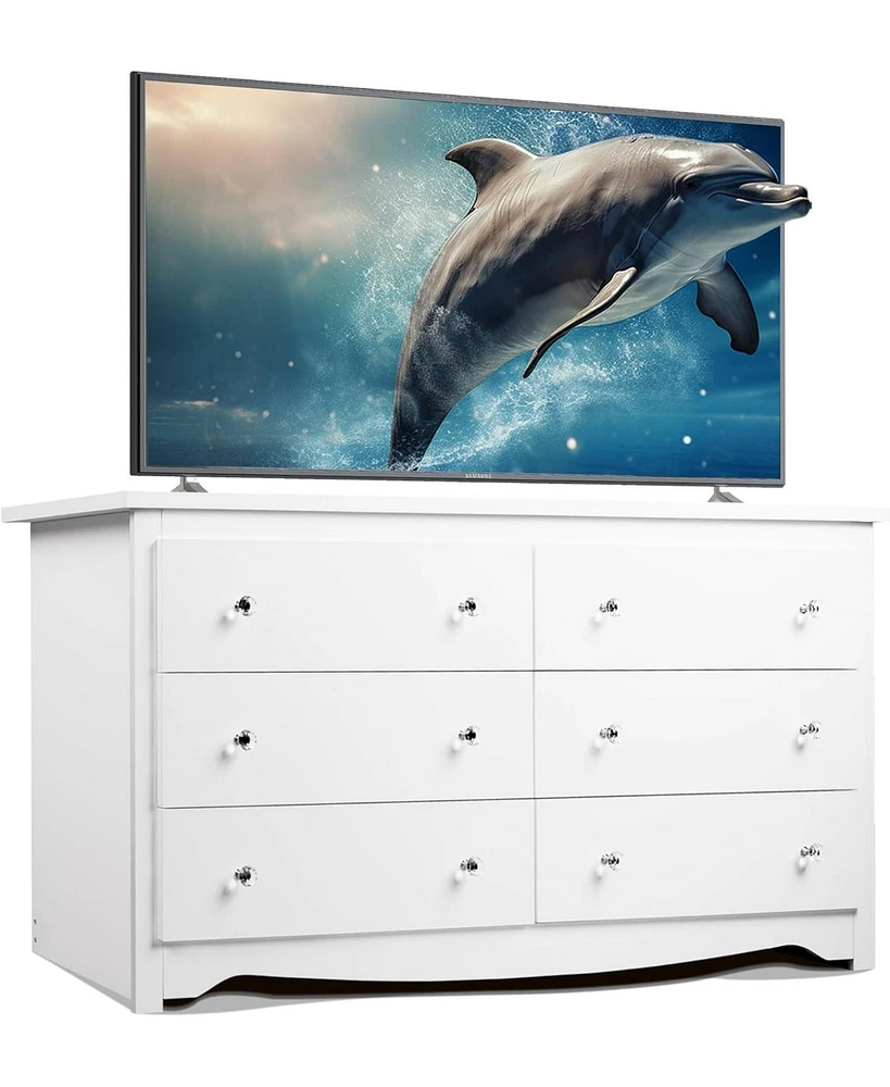 Wlive Wood Dresser With 6 Drawer Wide Chest Of Drawers For Bedroom Long Nightstand With Drawers Oak Furniture Large Storage Tower Unit Closet Store Or