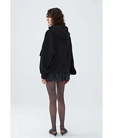 Nocturne Women's Hooded Sweatshirt with Taffeta Drape Detail