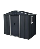 Streamdale Furniture 8ft x 4ft Outdoor Metal Storage Shed with Window and Metal Foundation for Backyard, Patio, Lawn (Black and White)