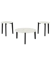 Living Room Coffee Table: Modern and stylish 24 inch round small coffee table, imitation marble tabletop with rubber wood solid wood legs, wooden coff