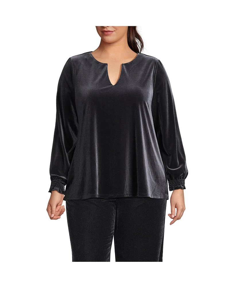 Lands' End Plus Long Sleeve Velvet Blouse