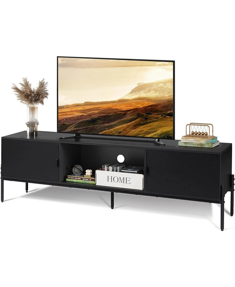 Wlive Modern Tv Stand for 65 Inch Mid Century Entainment Center with Storage Console Open Shelf and 2 Cabinets Bedroom Living Room