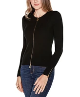 Belldini Women's Black Label Ribbed Double-Zip Cardigan Sweater