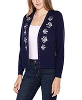 Belldini Women's Black Label Embroidered Open-Front Cardigan Sweater