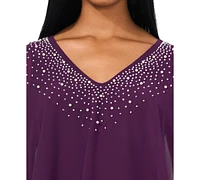 Msk Women's Rhinestone-Trim Overlay Top