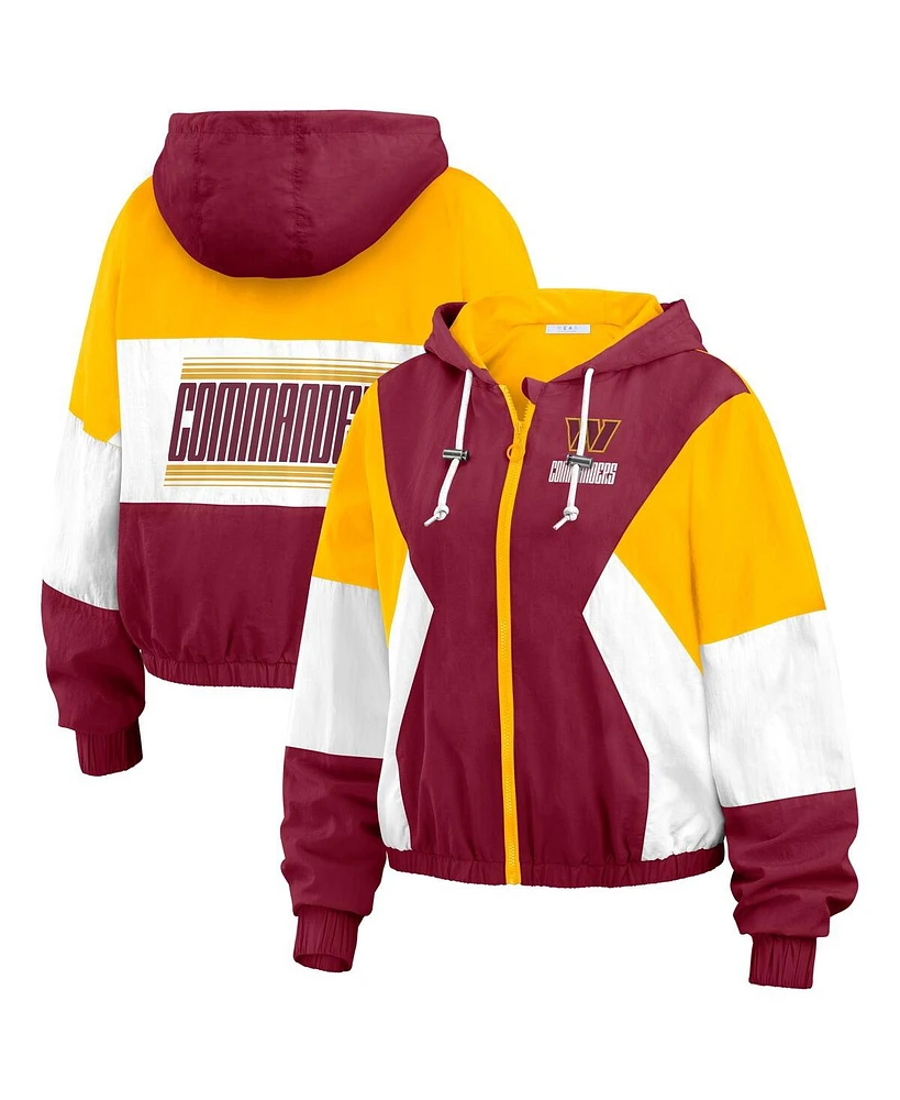 Wear by Erin Andrews Women's Burgundy Washington Commanders Color Block Full-Zip Windbreaker Jacket