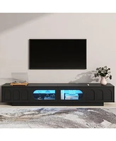 Slickblue Tv Stand with Fluted Tempered Glass Doors Stylish Media Console for TVs Up to 95"