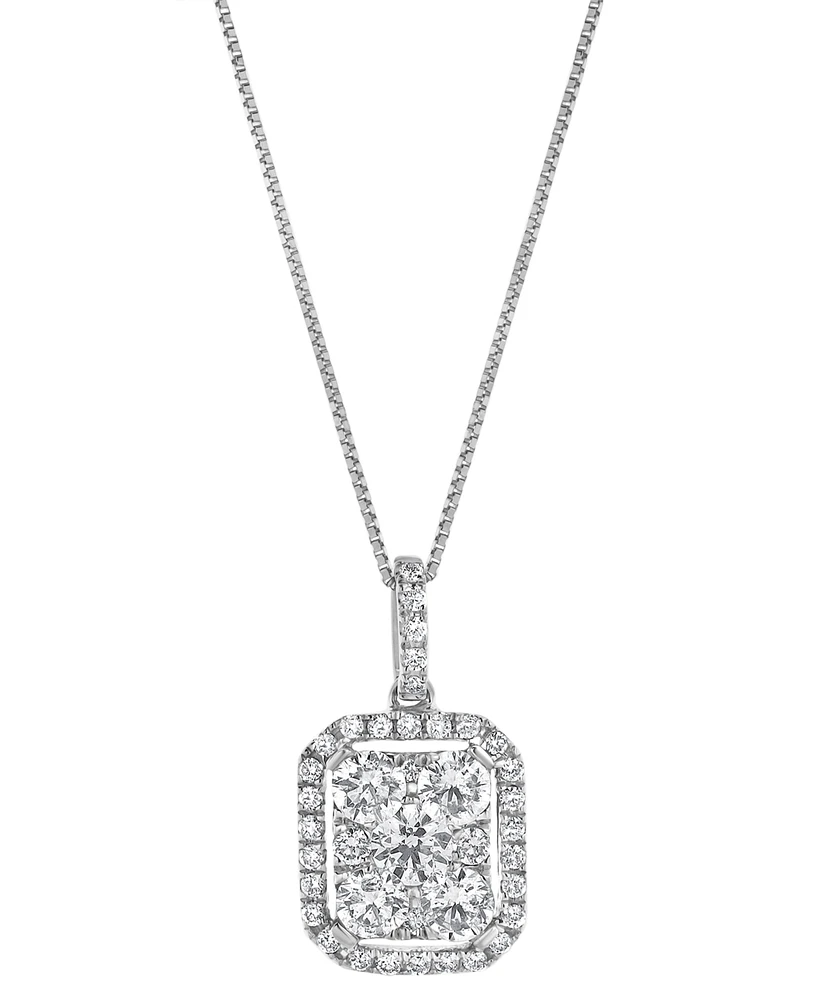 Diamond Halo 18" Pendant Necklace (1 ct. t.w.) in 14k White Gold