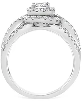 Diamond Princess & Round Cluster Ring (1 ct. t.w.) in 10k White Gold