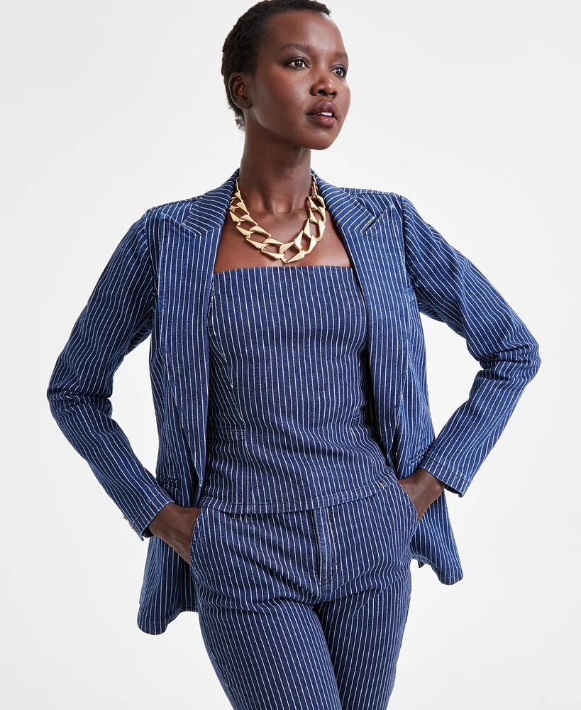 I.n.c. International Concepts Women's Pinstriped Denim Blazer, Exclusively at Macy's