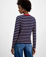 Tommy Hilfiger Women's Striped Contrast-Trim Button Cardigan