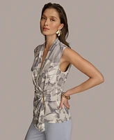 Donna Karan New York Women's Printed Sleeveless V-Neck Top