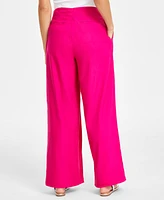 I.n.c. International Concepts Petite Linen-Blend High-Rise Pleated Wide-Leg Pants