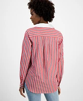 Tommy Hilfiger Women's Cotton Contrast-Collar Striped Tunic