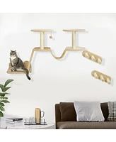 PawHut 3pc Cat Wall Shelves w/ Scratching Post, Perches, Ladder & Steps