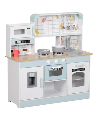 Qaba Play Kitchen with Machine, Ice Maker, Stove, Microwave