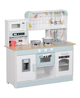 Qaba Play Kitchen with Machine, Ice Maker, Stove, Microwave